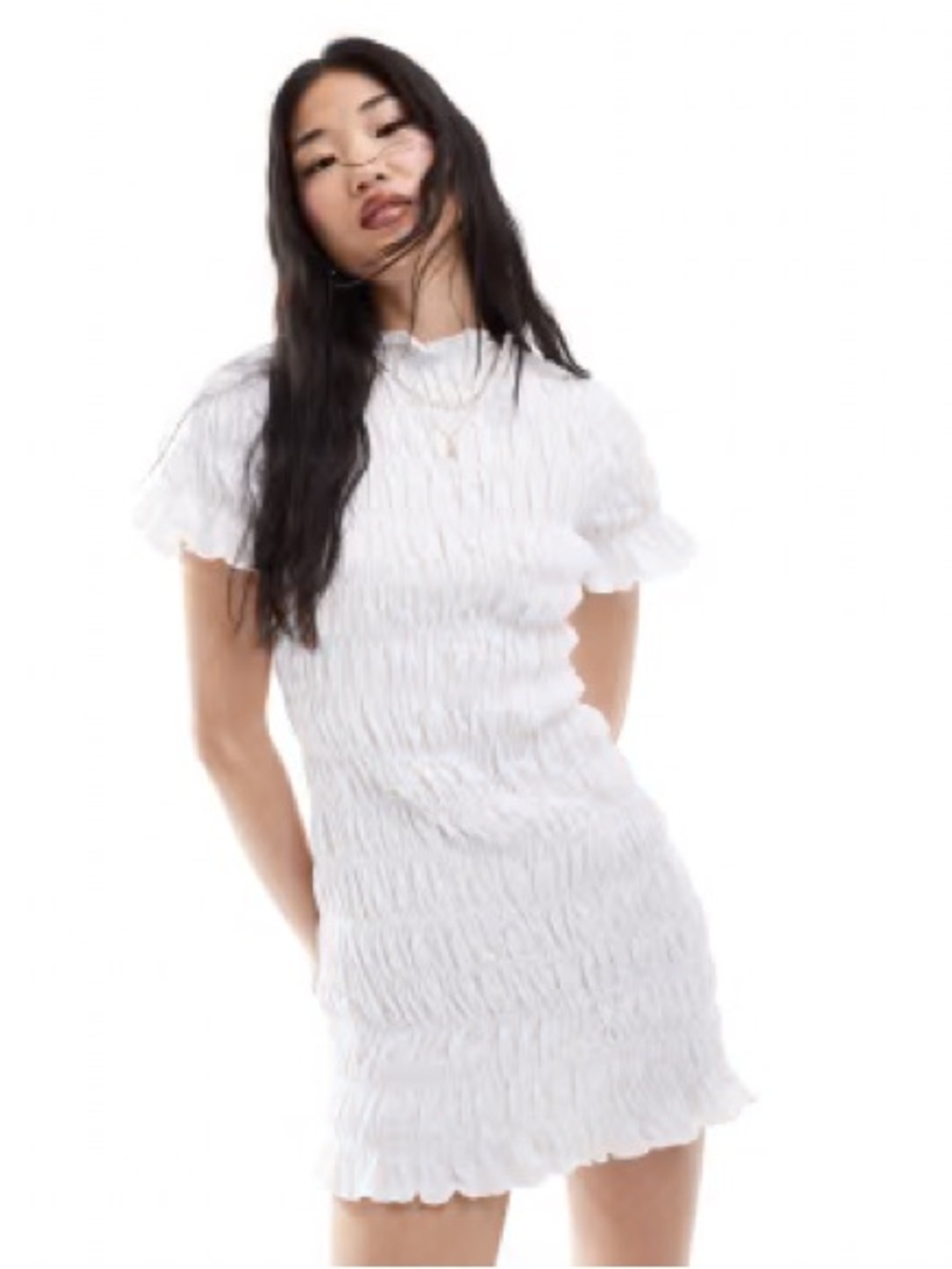 NWOT ASOS Ivory White Shirred Summer Short Sleeve Mini Dress